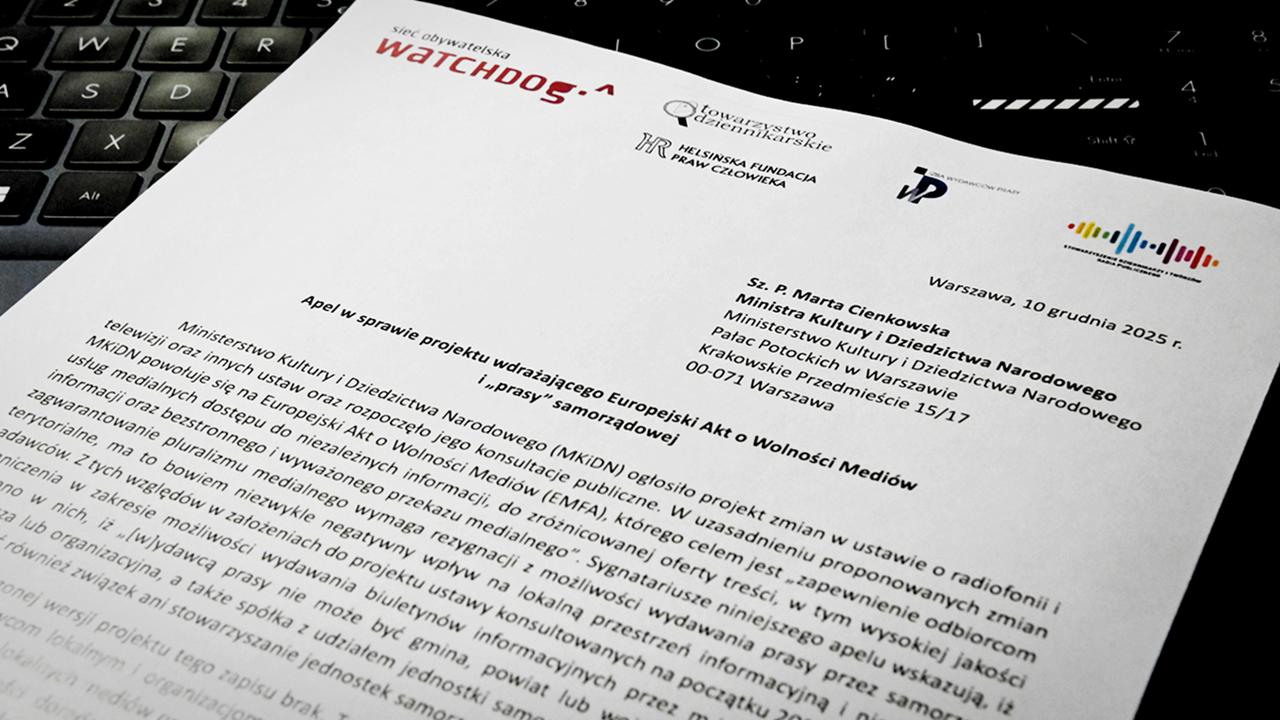 Apel w sprawie projektu wdrażającego Europejski Akt o Wolności Mediów i „prasy” samorządowej